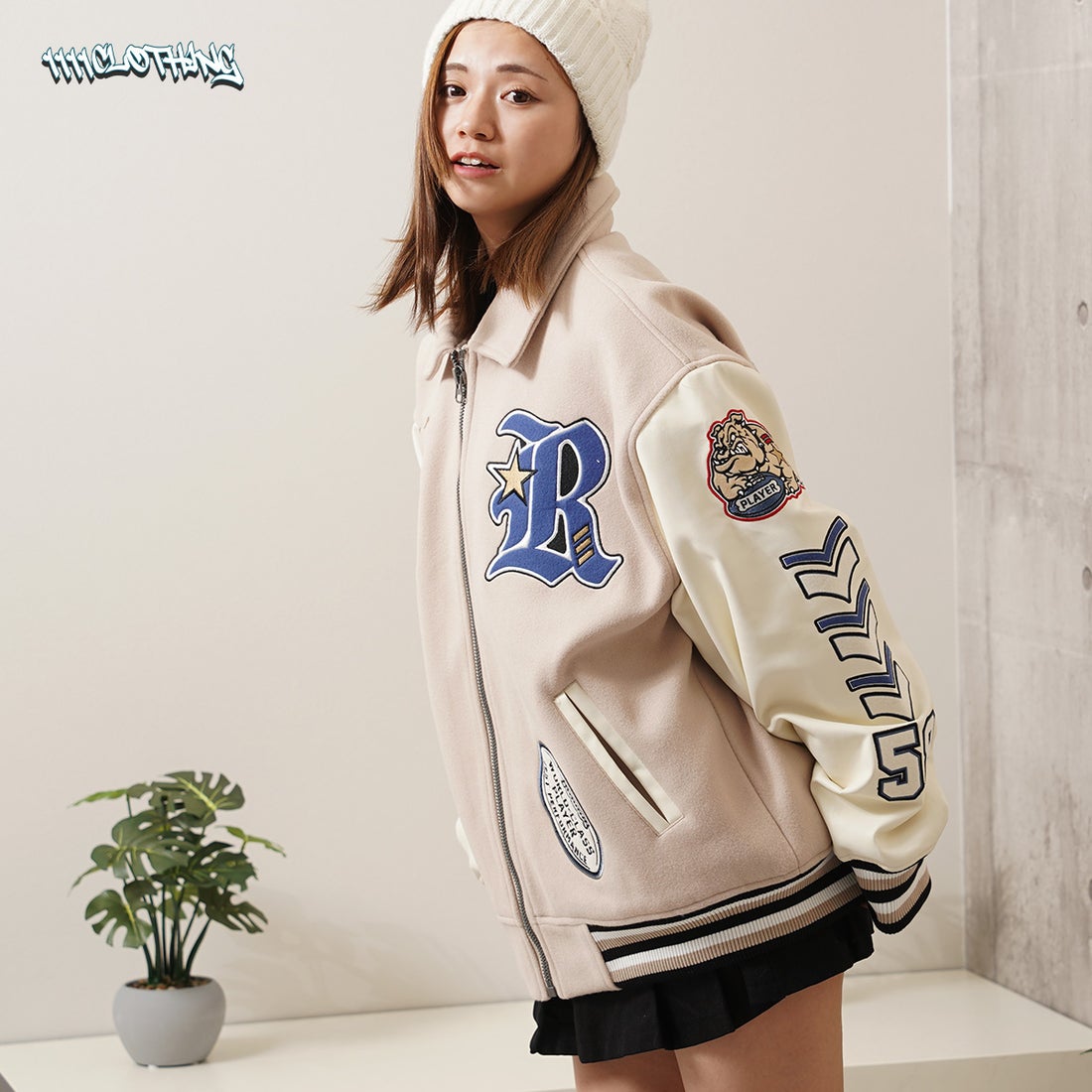 ワンフォークロージング 1111clothing ワッペン刺繍 袖PU スタジャン