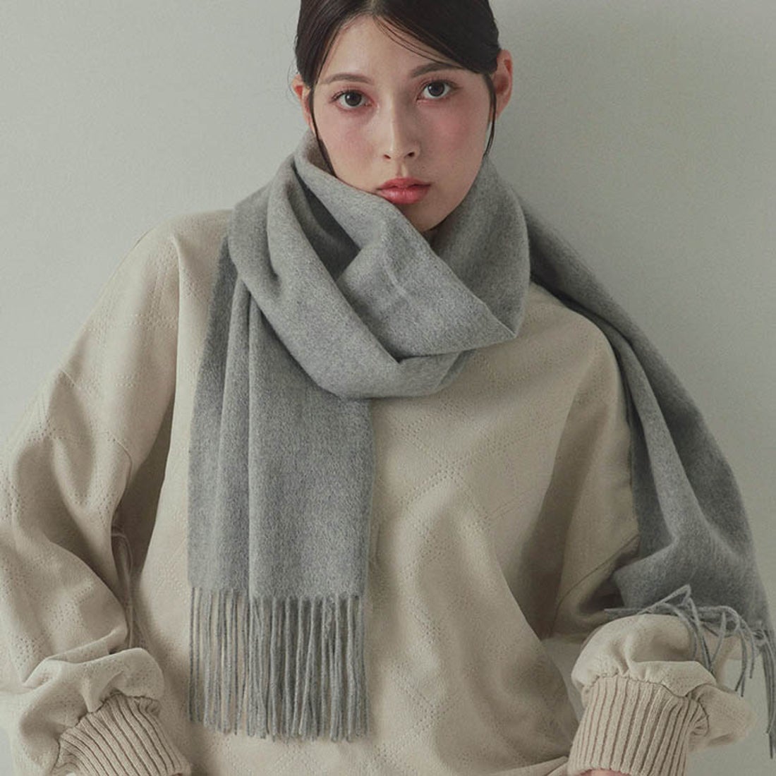Filomo]極やわカシミヤ100％マフラーストール （ライトグレー） -靴