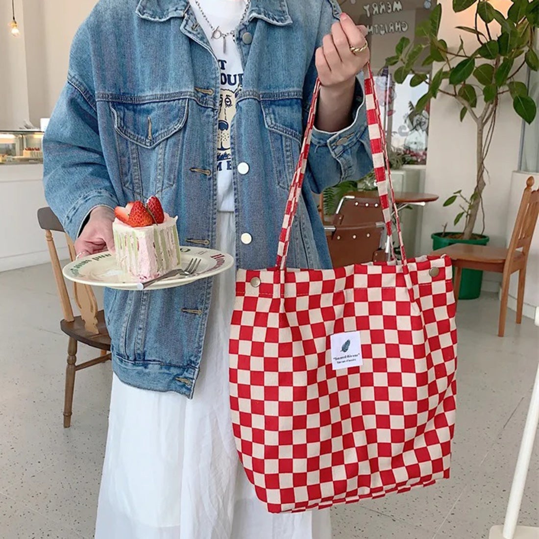 スタイルブロック STYLEBLOCK 市松模様トートバッグ （レッド） -靴