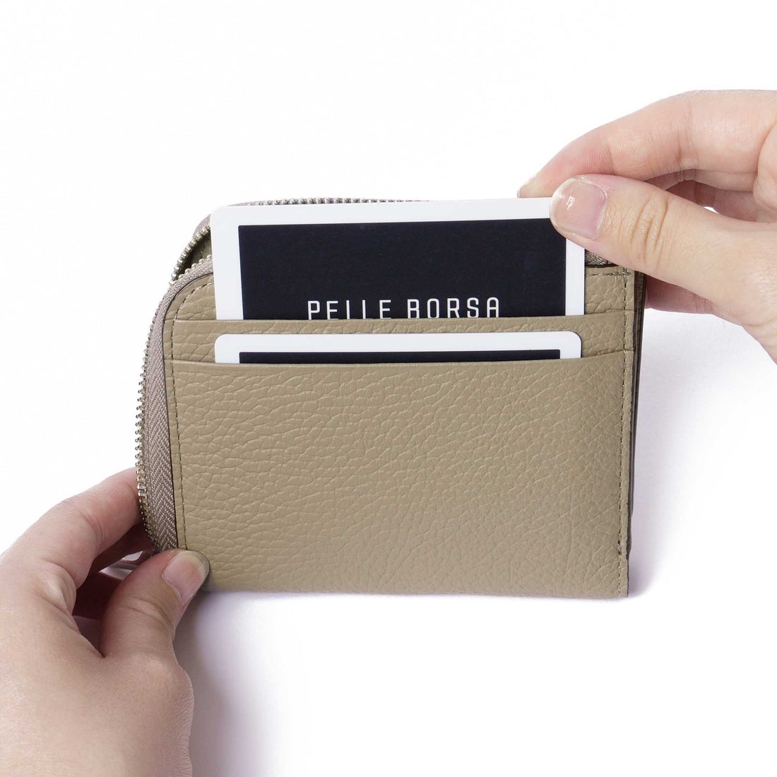 ペレボルサ PELLE BORSA L字ファスナーミニ財布 （スモーキーホワイト