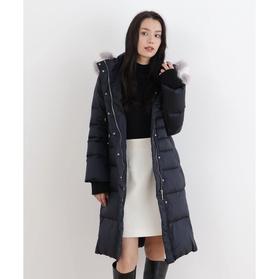 PINKY & DIANNE タフタロングダウンコート ネイビー -ファッション通販