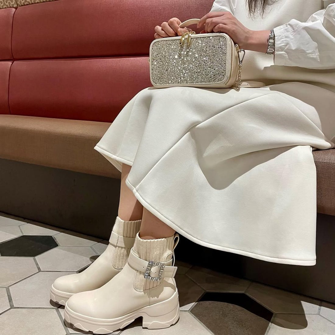 プラスダイアナ ＋diana 【撥水加工】クリスタルバックルショート