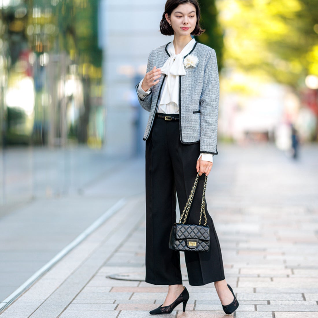 ジーラ GeeRA 【4点セット】〈ワイドパンツ〉ツイードジャケットパンツ