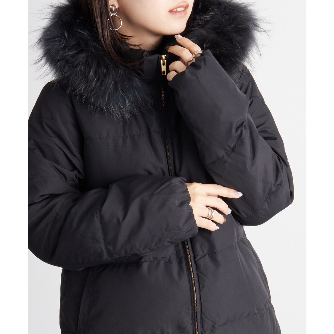 ラナン RANAN リアルファー付ダウンショートコート （ブラック） -靴