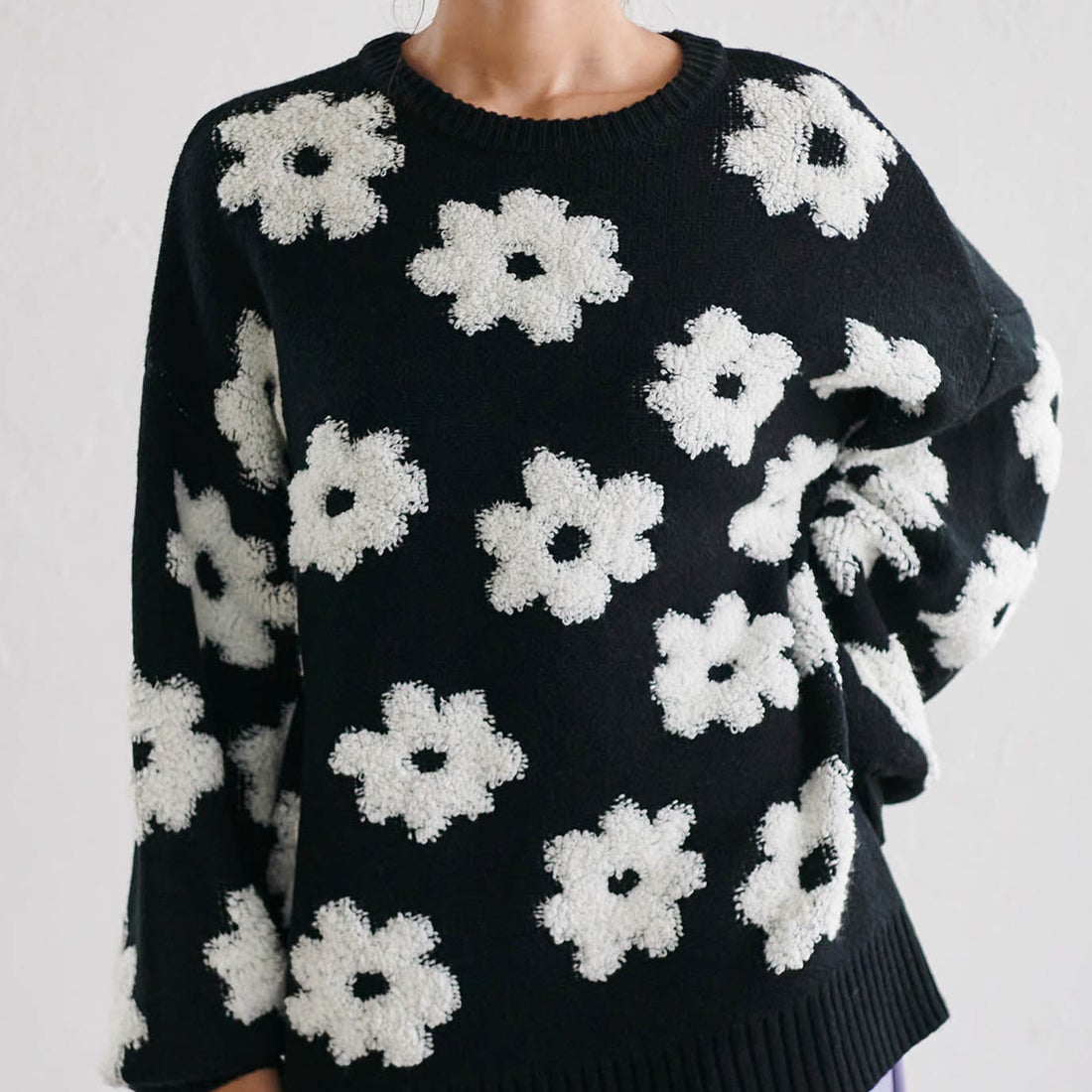 ラナン RANAN 花柄ジャカードニット （ブラック） -ファッション通販
