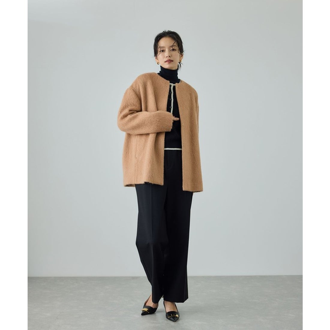 ロペ ROPE' ウールモヘヤノーカラーコート （ベージュ（27