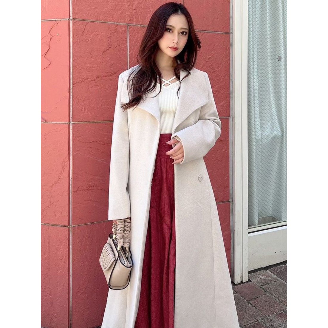 RESEXXY ウィングカラーロングコート（ブルー） -ファッション通販