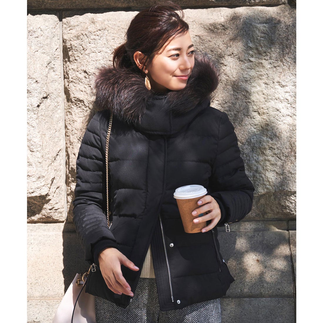 La Mode ダウンジャケット ラクーンファー フェザー 細見え 40 楽天