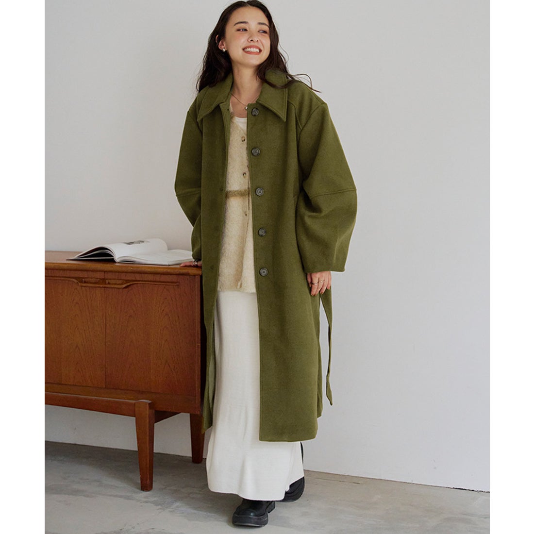 ティティベイト titivate ランタンスリーブロングコート （オリーブ