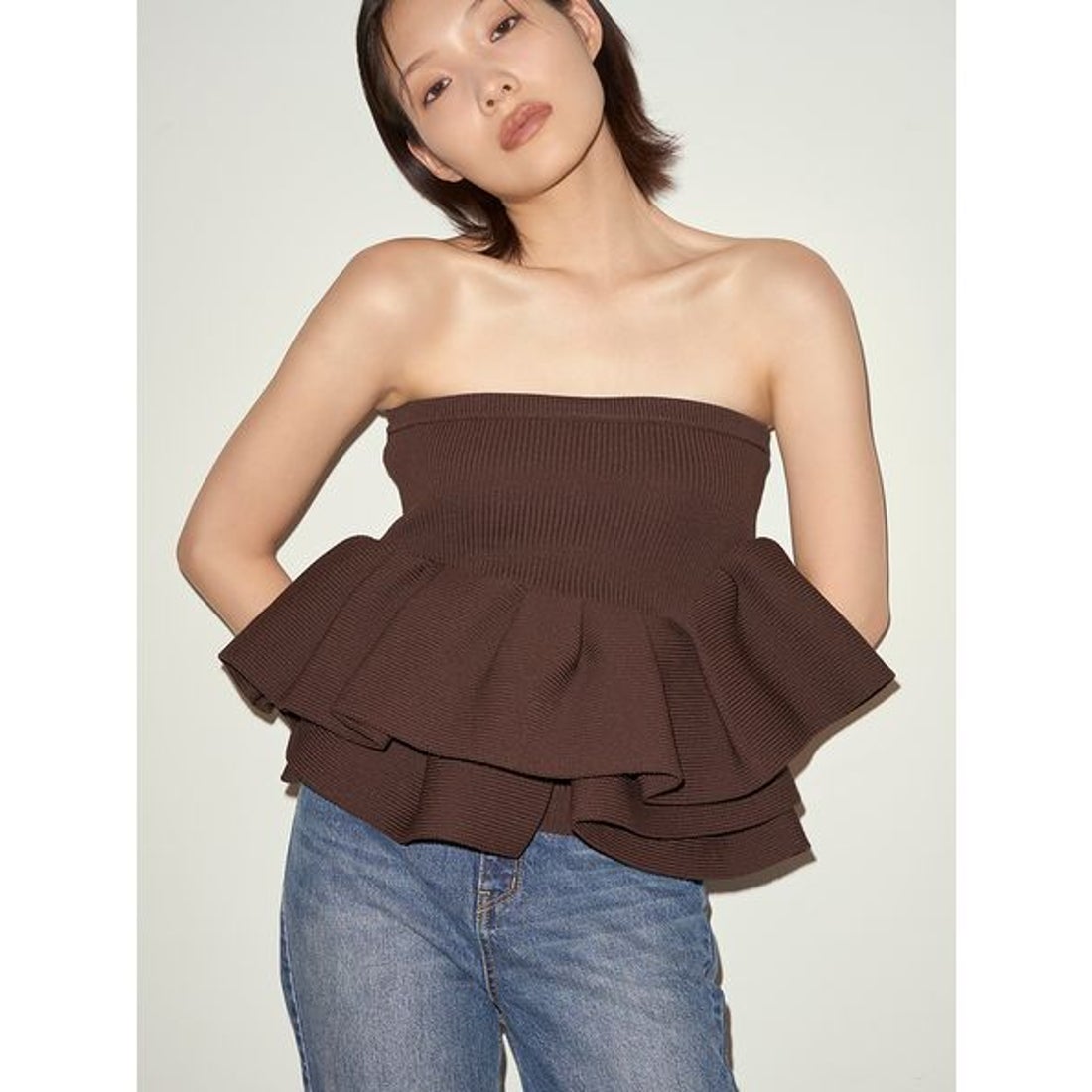 スタイリング styling/ ラッフルニットベアトップ （CGRY