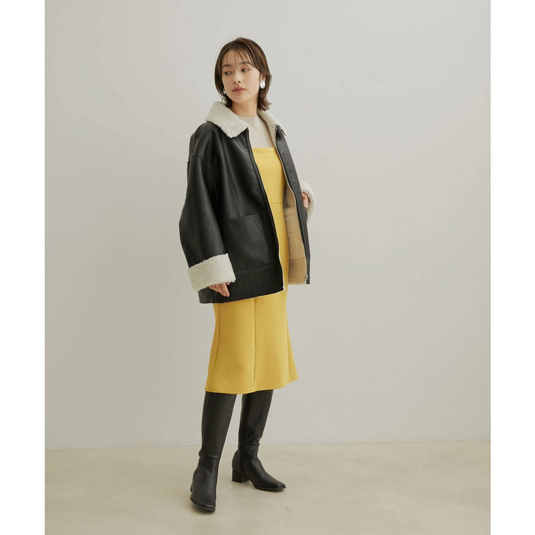 ビス VIS リバーシブルフェイクレザーボアブルゾン （ダークブラウン