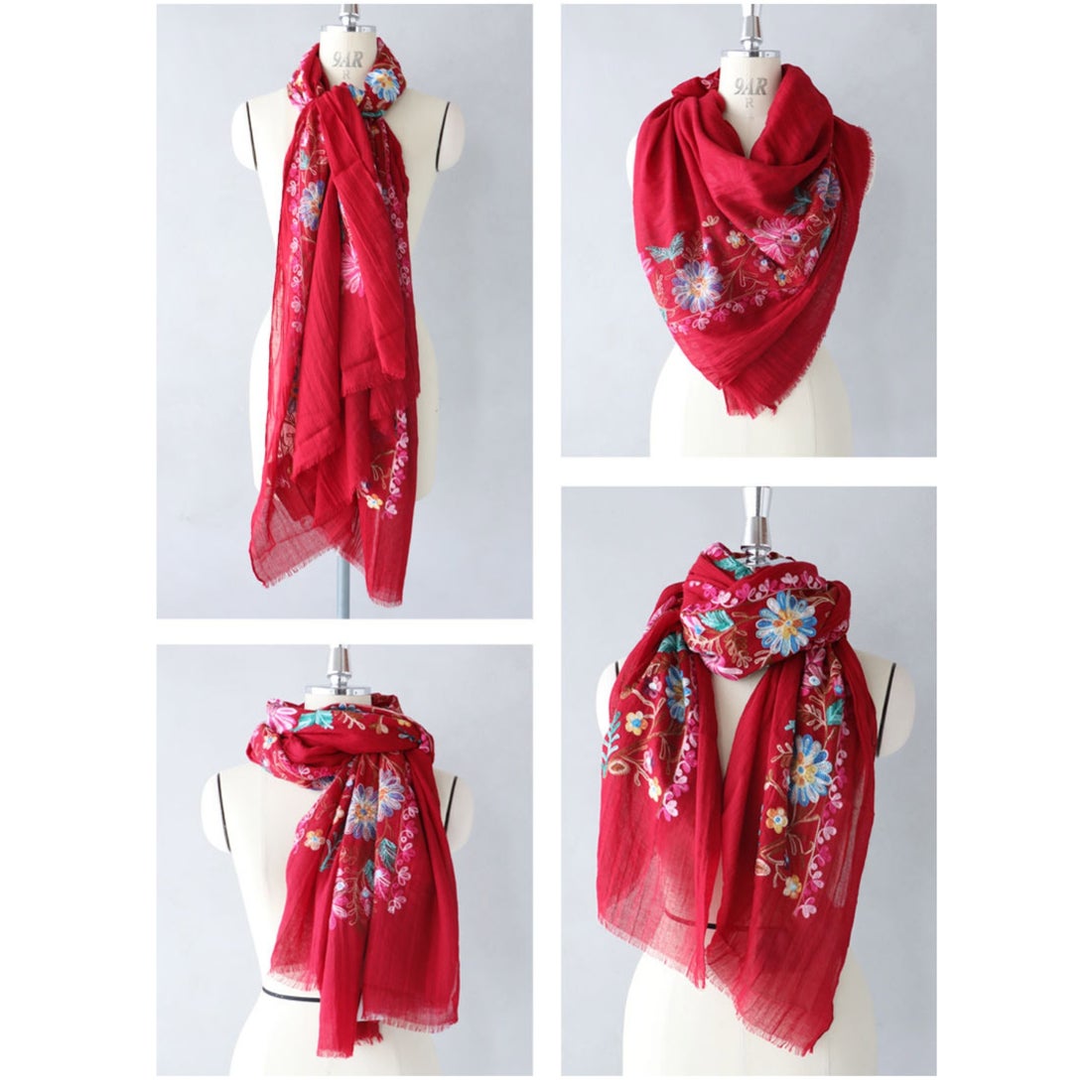 ヨイ YOI モロッコ花刺繍。大判ストール （NAVY） -アウトレット