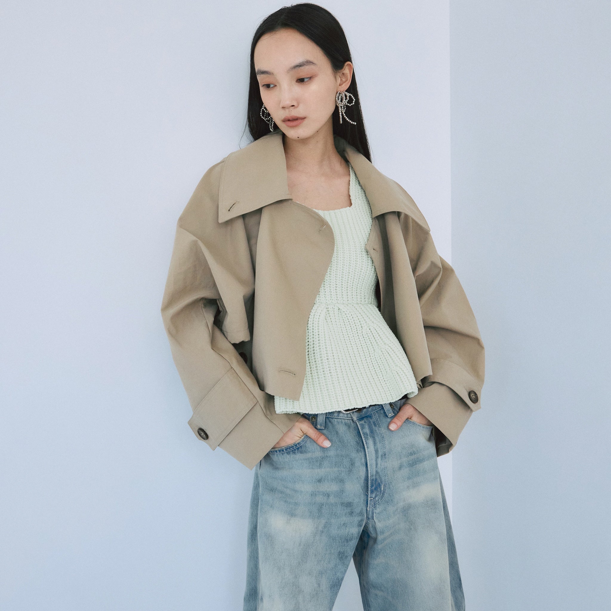 Multi collarショートトレンチコート