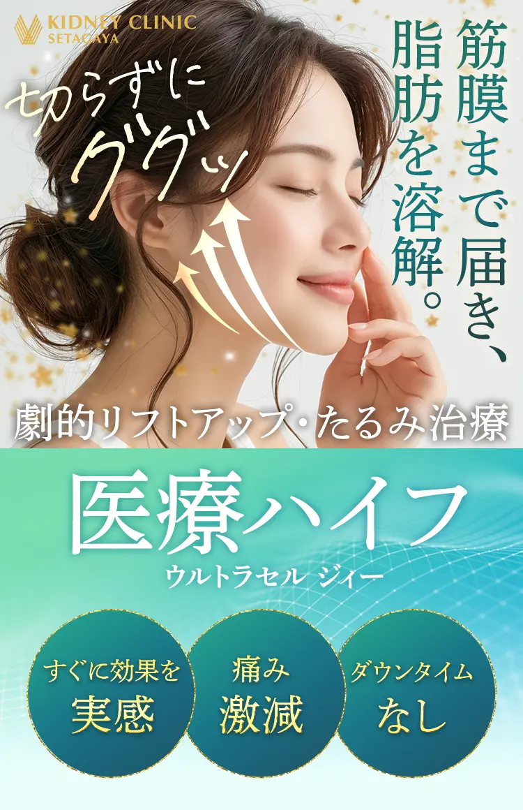 劇的リフトアップのたるみ治療 医療ハイフ（ウルトラセル ジィー