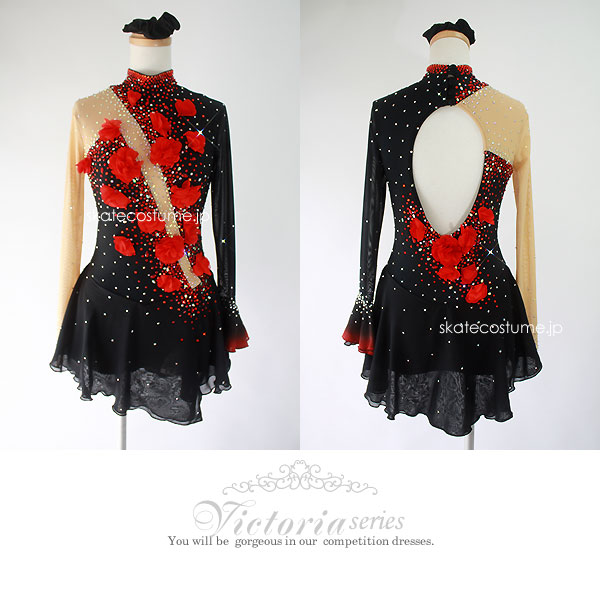 フィギュアスケート衣装・コスチューム VCT-052黒x赤 【スケート