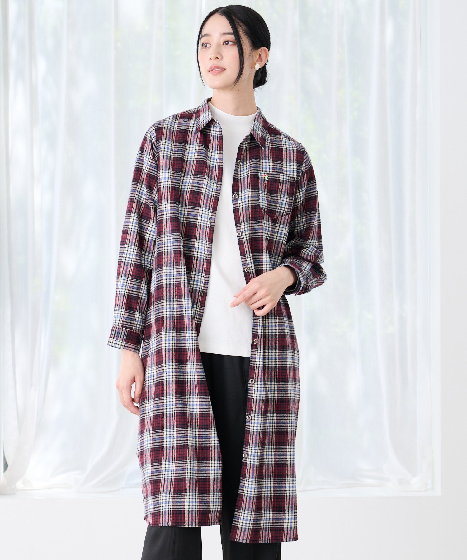 先染めチェック シャツワンピース（シャツワンピース/レディース