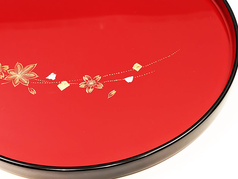 輪島塗 丸盆8.5寸 春秋 沈金（外黒内朱） – 漆陶舗あらき 輪島塗