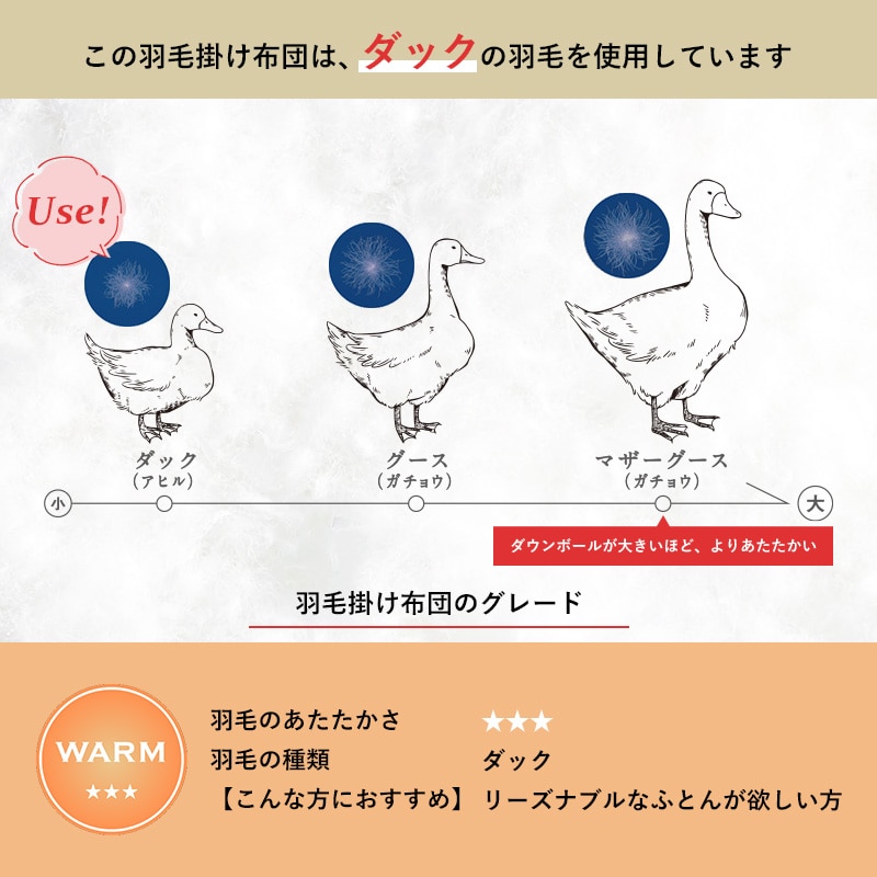 スリーピュア 羽毛掛けふとん（ツインダウン） （ダブルロング）190