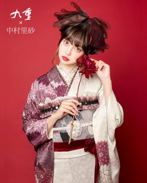 九重×中村里砂 振袖RN-11白ピンク 成人式の振袖ネットレンタル