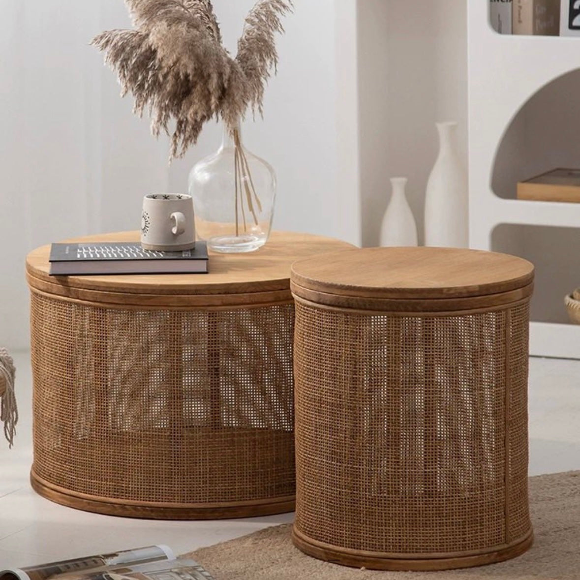 ラタン ラウンドサイドテーブル