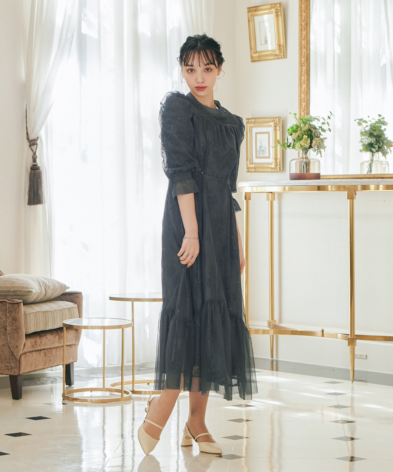 スパンコール刺繍レースパーティードレス｜パーティードレス・結婚式