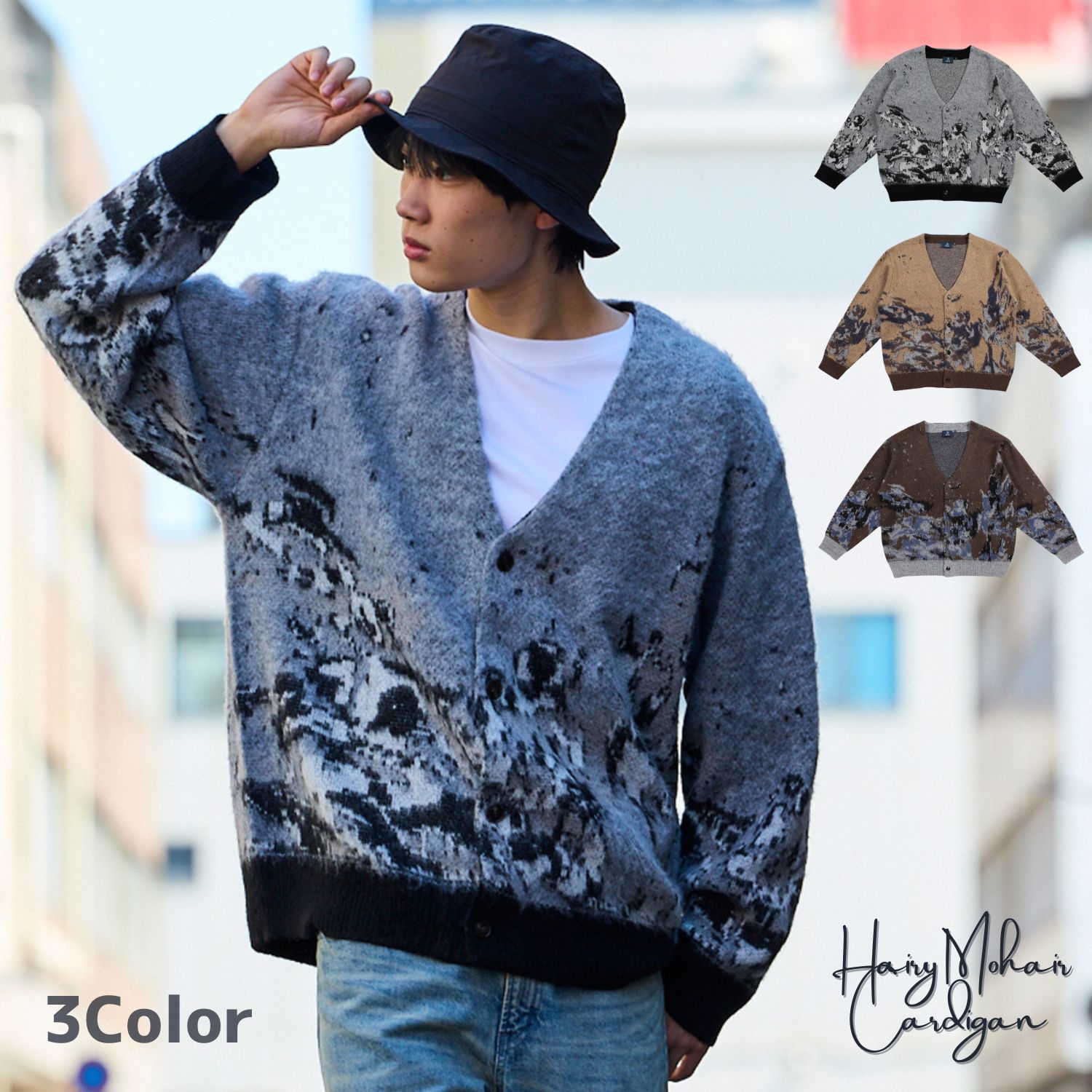 SALE40%OFF／【Holiday Walk】メンズ モヘア混ジャガードニット