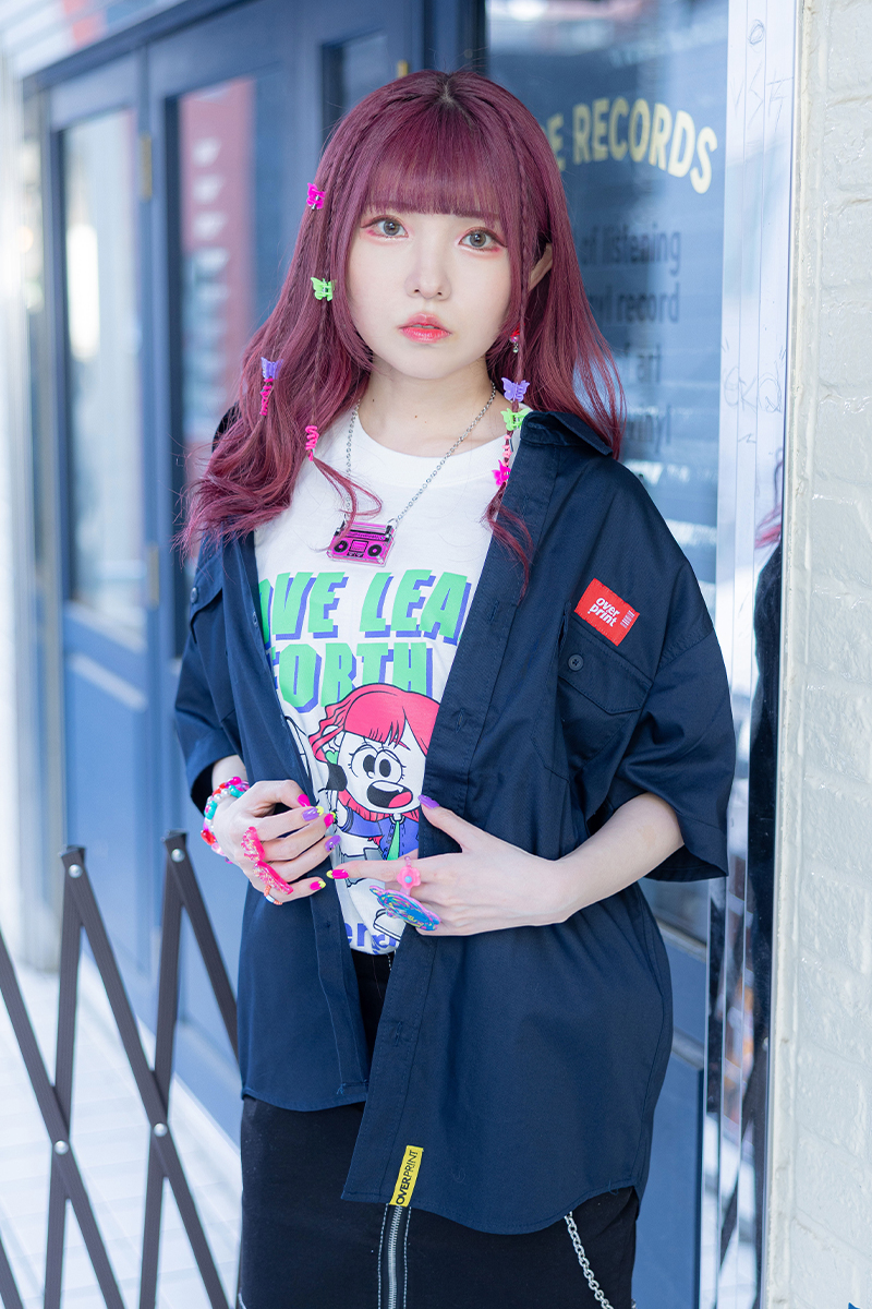 峯田茉優×over print×GEKIROCK CLOTHINGコラボ・シャツ - Navy