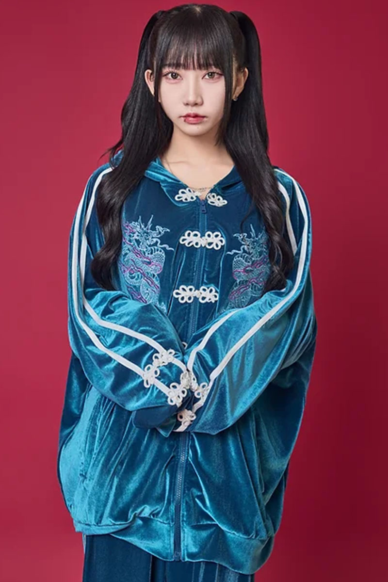 PSYCHO NATION(サイコネーション) チャイナベロアZIPパーカー BLUE