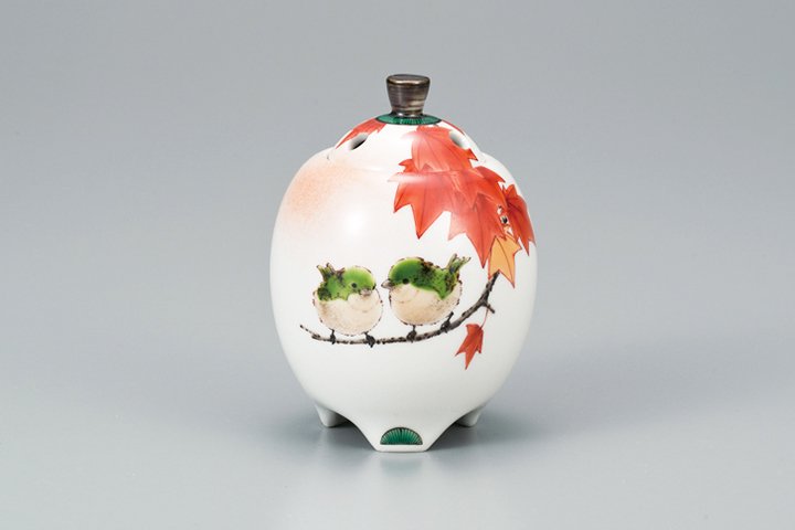 生産中止】3.5号香炉 紅葉に鳥/中村陶志人 – Juttoku.