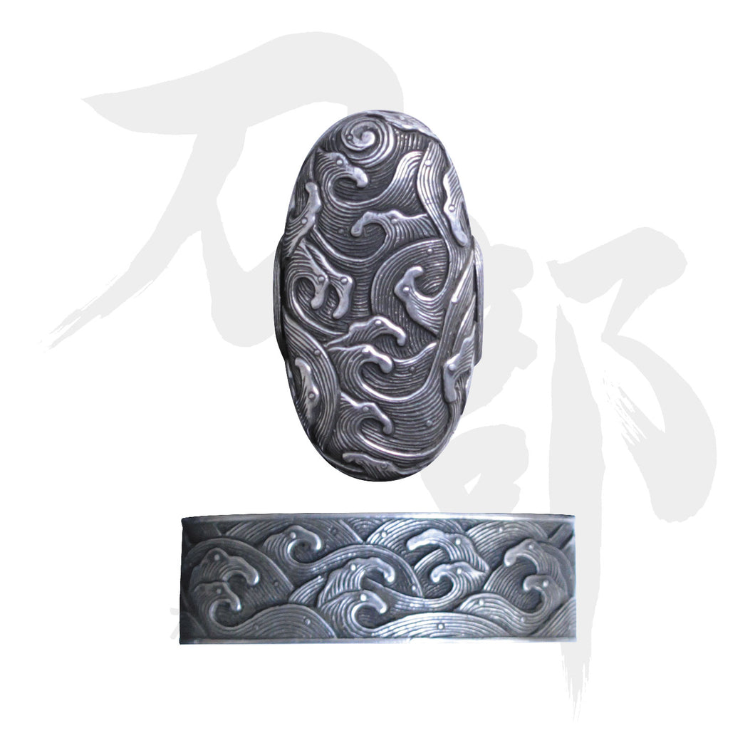 日本刀装具 合口拵え 唐草の図 縁頭 鯉口鐺 銅地 金工 金具