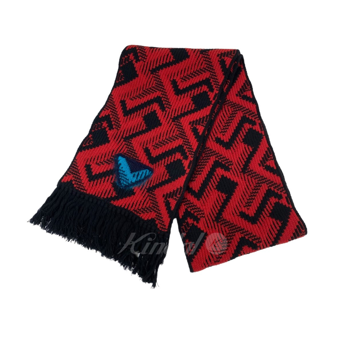 PRADA(プラダ) カシミア混 総柄マフラー UMS406 2021 レッド×ブラック