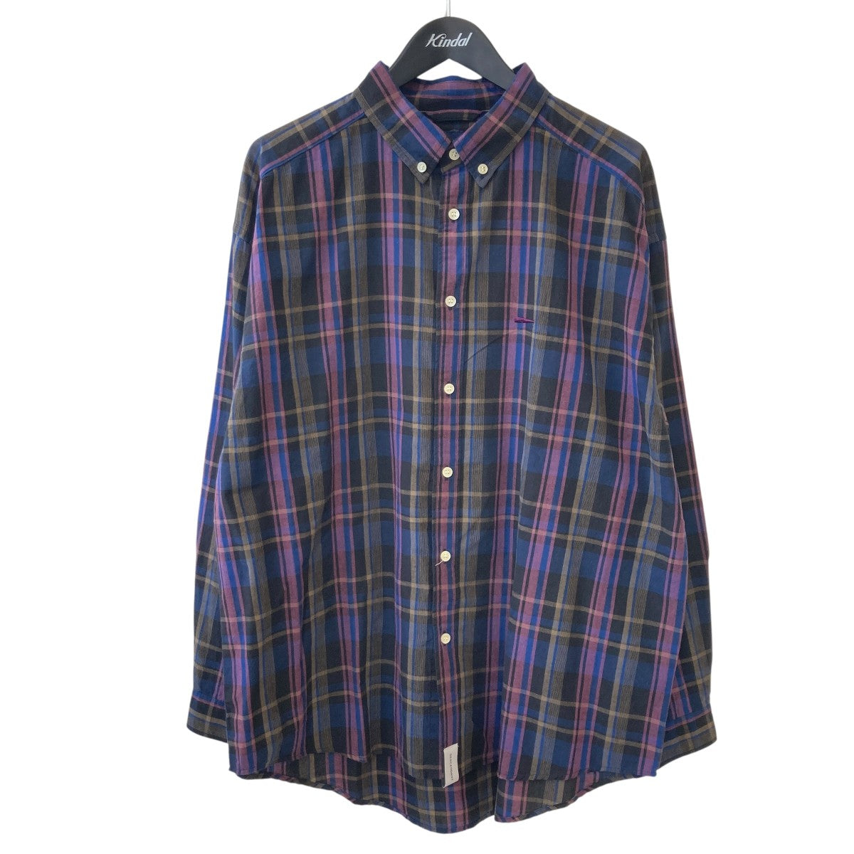 DESCENDANT(ディセンダント) チェックBDシャツ ブラック×パープル