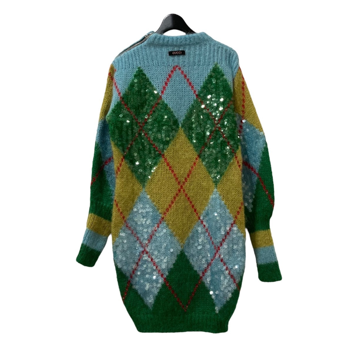 GUCCI(グッチ) アーガイルパターンスパンコールニットワンピース717385