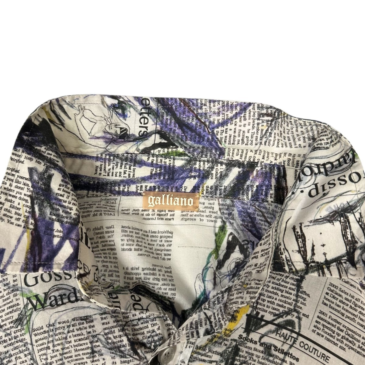 JOHN GALLIANO(ジョンガリアーノ) newspaper総柄シャツ ライトグレー