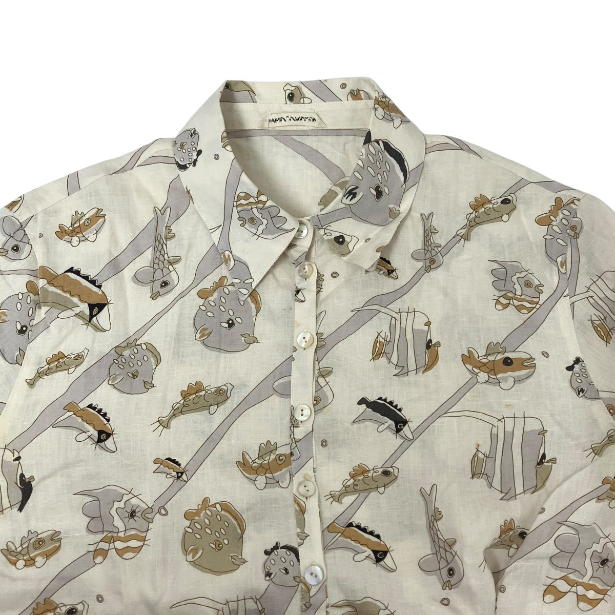 HERMES(エルメス) マルジェラ期 魚柄総柄シャツ ベージュ×パープル