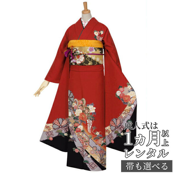 楽天市場】成人式早割クーポン10％オフ【振袖 レンタル】RS929 正絹 赤