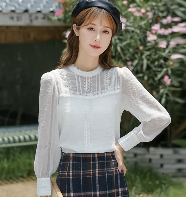 楽天市場】シアートップス シャツ ブラウス レディース 長袖 立ち襟