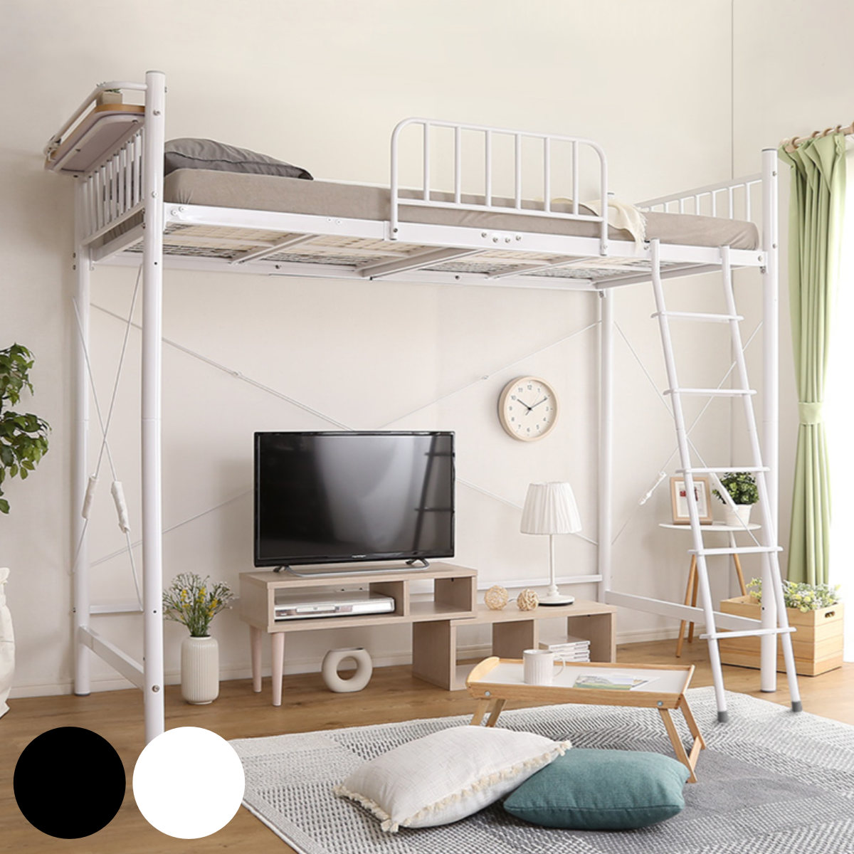 楽天市場】ロフトベッド ハイタイプ シングル ホワイト 宮付き