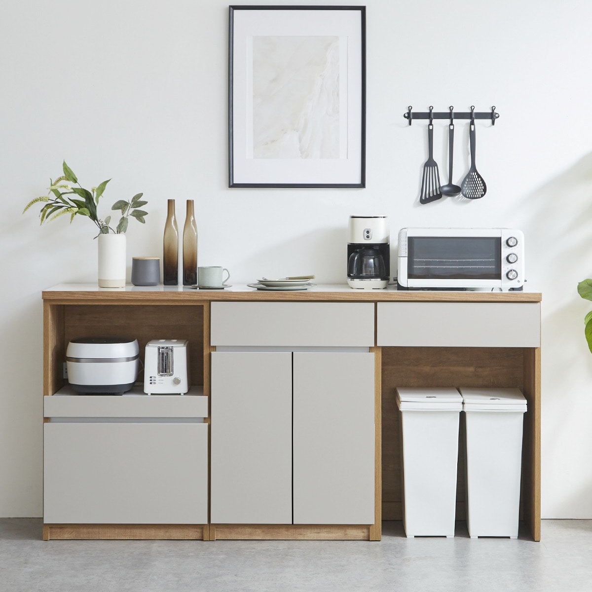 楽天市場】キッチン収納カウンター (幅180cm 引き出し+開き扉+ダスト