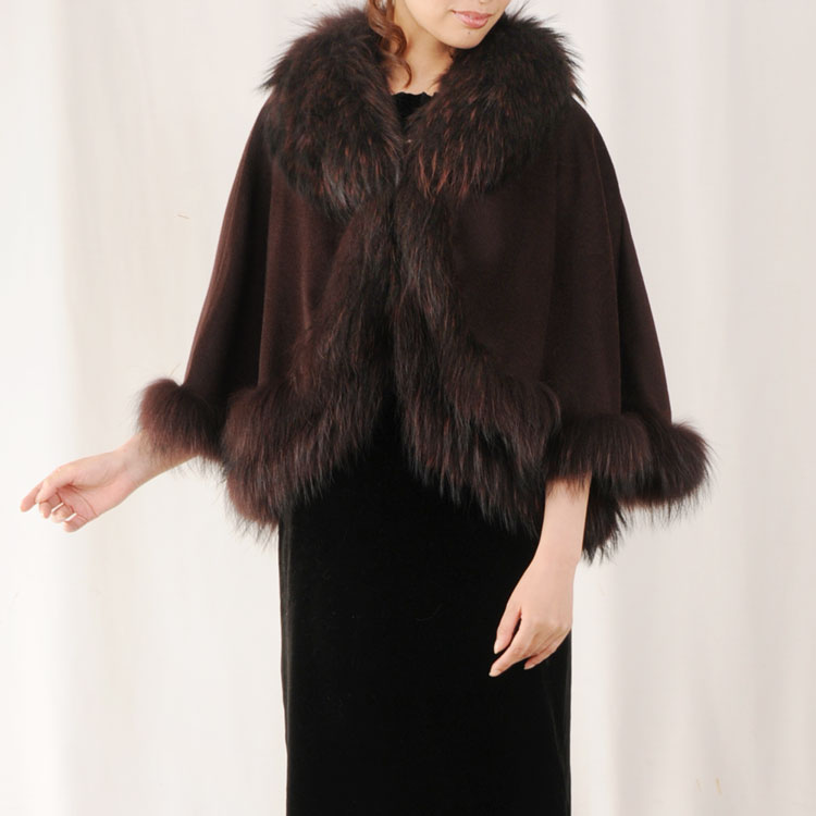 楽天市場】カシミヤ混 ケープ フォックスファートリミング レディース