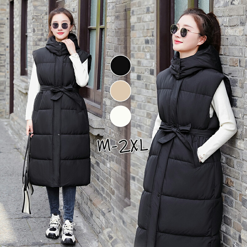 楽天市場】ダウンベスト 中綿ベスト フード付き ダウンコート ロング