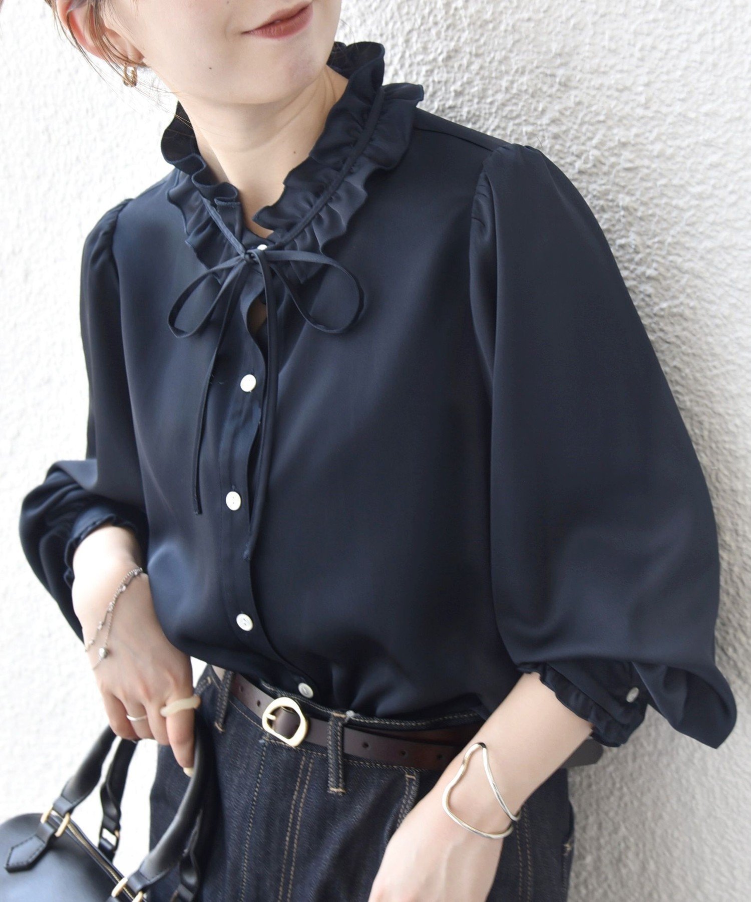 SALE／50%OFF】Mila Owen ウール混スタンドカラーリバーケープコート