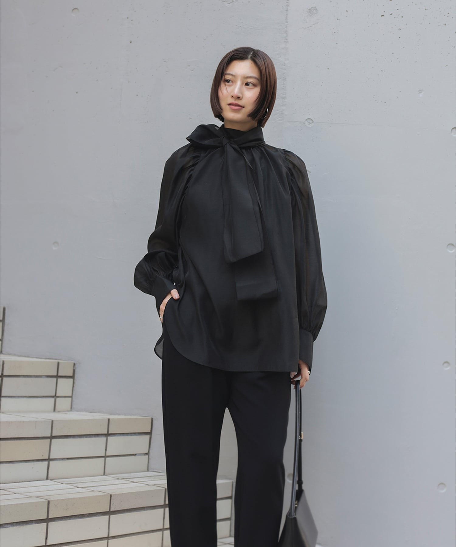 Demi-Luxe BEAMS 【ビームスの百名品】オーガンジー リボンブラウス