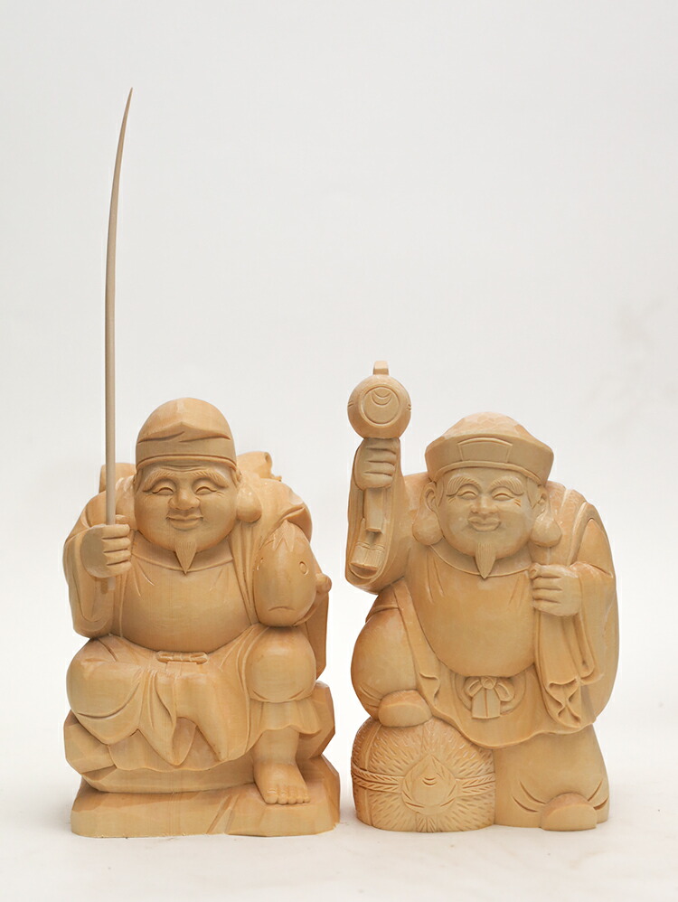 楽天市場】天然 桧木彫り (ヒノキ) 大黒天 恵比寿 像 セット（高さ約