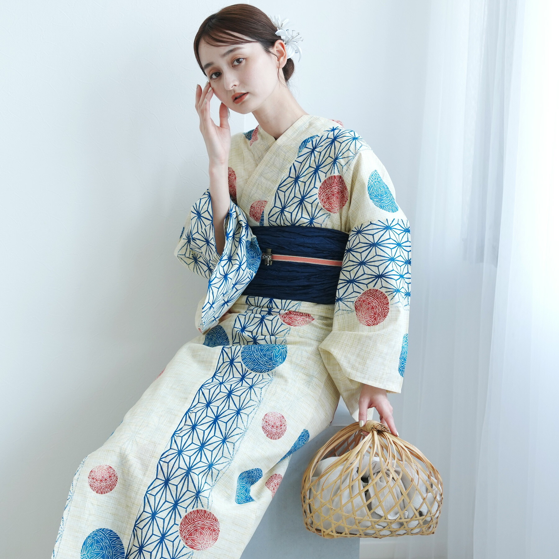 楽天市場】【utatane 高級変わり織 浴衣3点セット 先染め風ベージュに