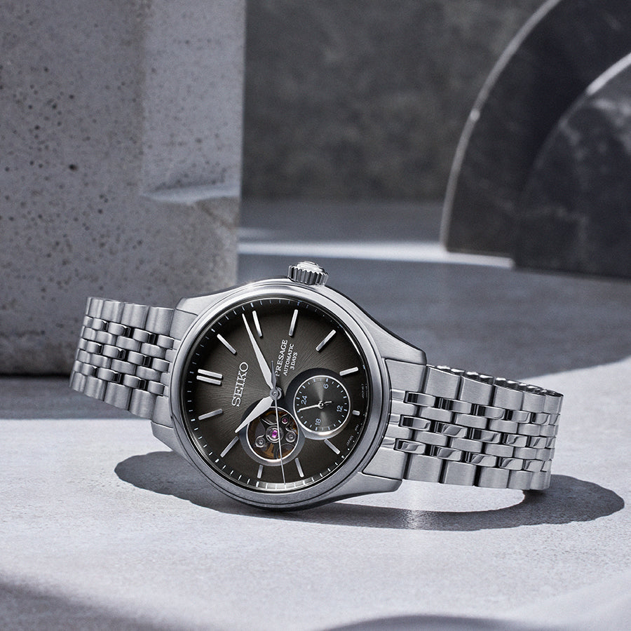 セイコー プレザージュ クラシック 墨色ダイヤル オープンハート