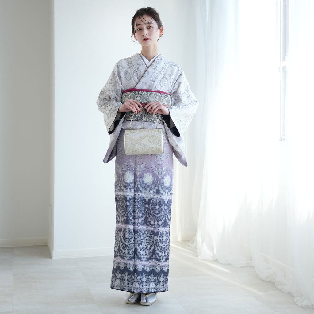 レンタル】 訪問着 20点セット 正絹 絵羽 ラベンダー 紫 入学式 卒業式