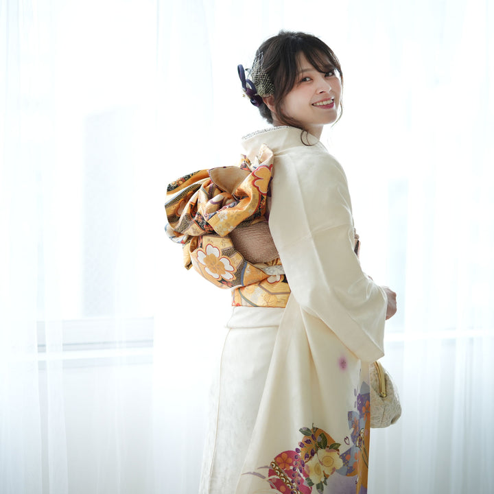 レンタル】振袖 着物セット 正絹着物+正絹袋帯 成人式 晴れ着 往復送料