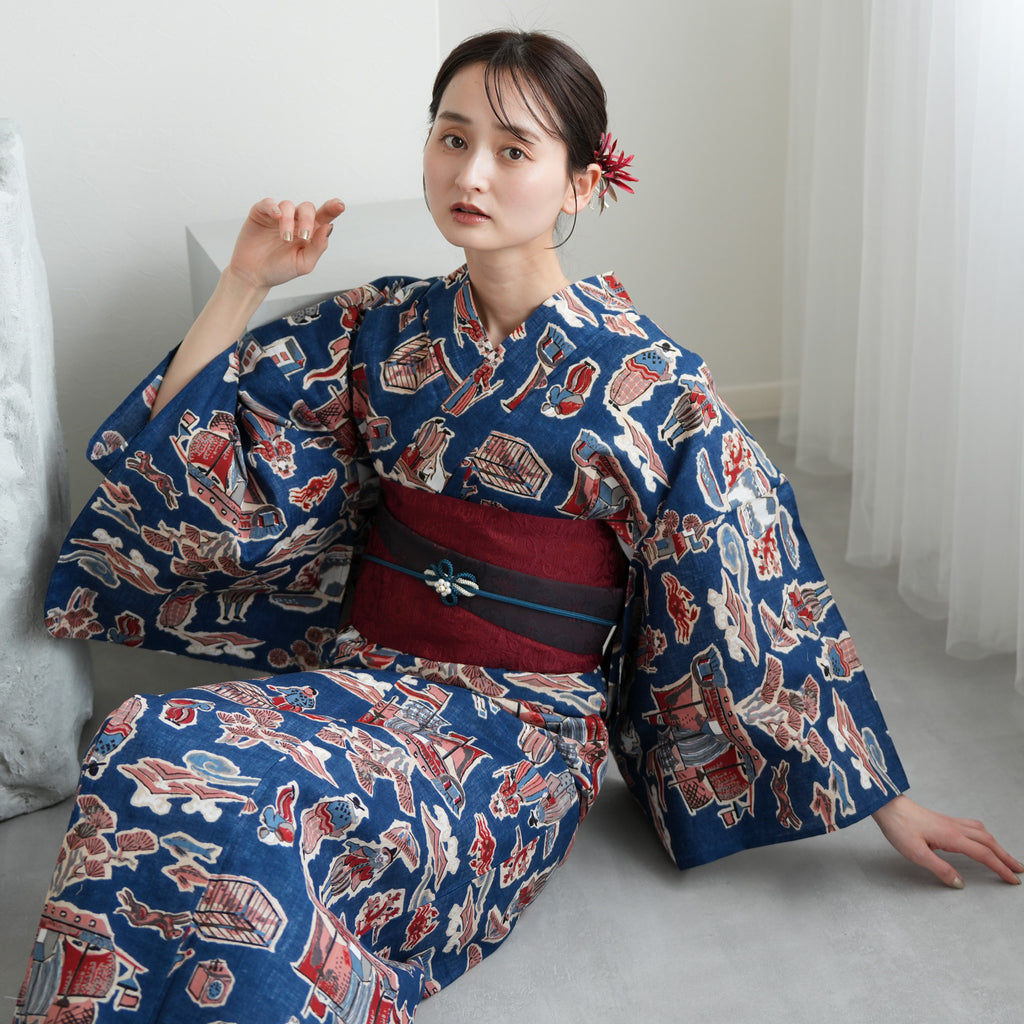 ニコアンティーク 高級変わり織 浴衣3点セット ( ゆかた・帯・下駄