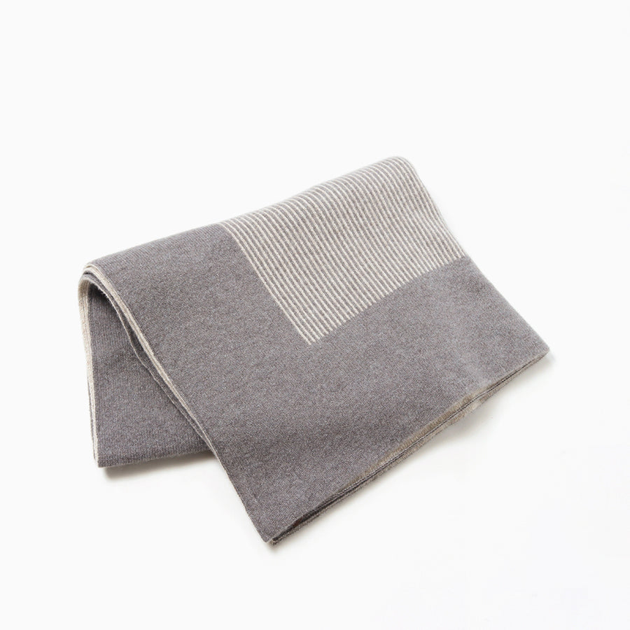 日本製】カシミヤ100% 額縁ストライプ ブランケット（120cm×76cm